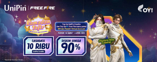 Mystery Shop Lebaran Diskon 90% di Free Fire dan Cashback 10 Ribu Setiap Top Up UniPin Credits Pakai BRI dan Mandiri VA